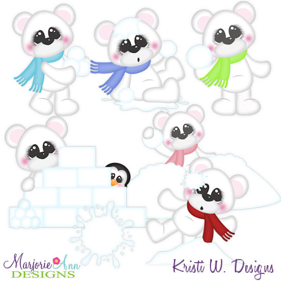 Snowball Fight Bears SVG Cutting Files + Clipart - Click Image to Close